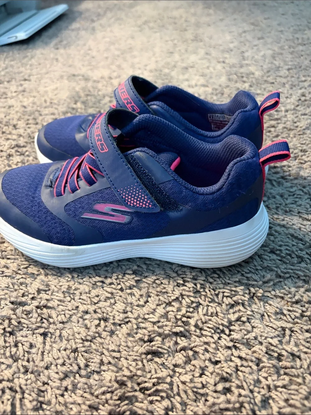 Skechers Girls Navy and Pink Hook-and-Loop Athletic Sneakers
